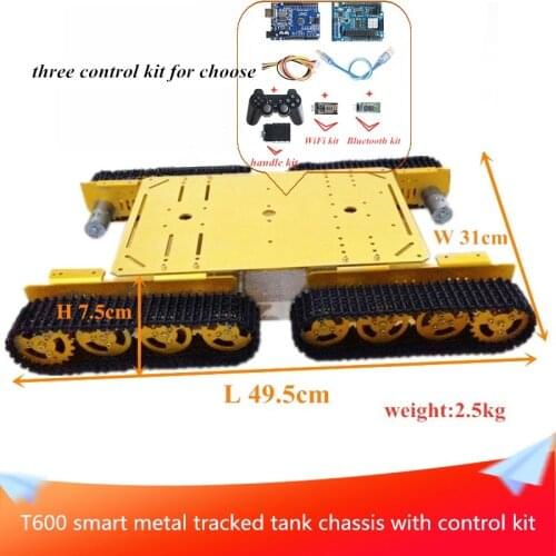 T600 Smart Metal Tracked Tank Chassis Car Heavy Load Tracked Platform Chassis with 9V Motor and Control Kit for RC Robot Project
