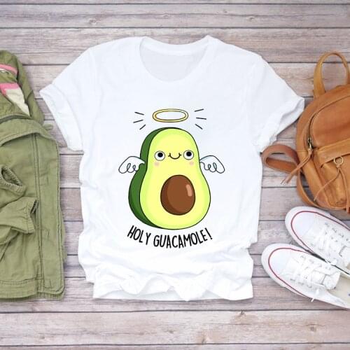 Women Cartoon Avocado Angle Short Sleeve Cute Fashion Print Lady T-shirts Top Womens Stylish T Shirt Ladies 2021 Tee T-Shirt