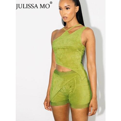 JULISSA MO Fashion Backless Halter Tops Shorts Suit 2021 New Women Stretchable Sexy Two Piece Sets Female Casual Skinny Outfits