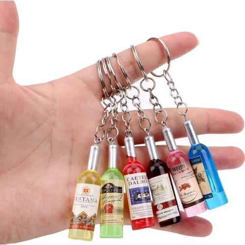 Women/Mens Fashion Auto Keychain Handmade Resin Keyring Car-styling Wine Bottle Key Chains Car Key Rings Interior Accessories