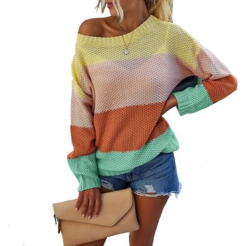 2020 Knit Sweaters Women Long Sleeve Autumn Winter Fashion Striped Sweater Women Tops Casual Warm Sweaters Female Sueter Mujer