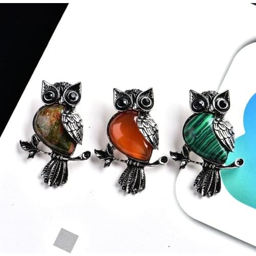 1PC natural crystal mineral jewelry owl brooch noble fashion decoration DIY gift female models brooch free shipping