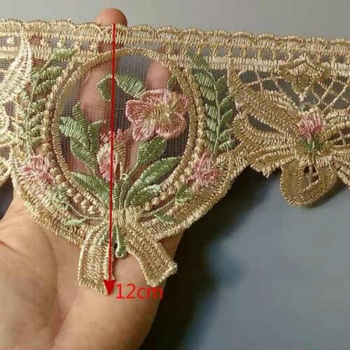 1 Yards Embroidery Flower Lace Ribbon Trims for Sofa Curtain Trimmings Dress Edge Costumes Applique Beige 12.0 cm 3 cm