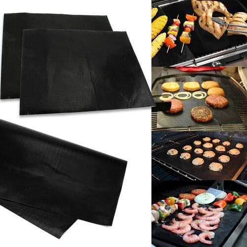 2pcs/Set BBQ Grill Mat Reusable Non-Stick Grill Mats 0.2mm Thick PTFE Barbecue Baking Liner Cook Pad Microwave Oven Tools