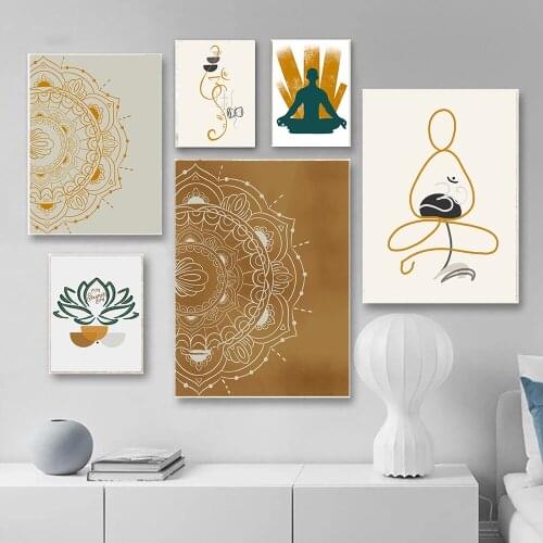 Abstract I Ganesha Lotus Meditating Yoga Boho Poster Canvas Painting Mandala Wall Art Print Picture Living Room Home Decor