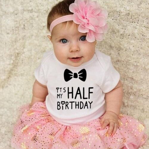 White Cottoon Baby Romper This Is My Half Birthday One-piece Newborn Baby Boy Girl Half Birthday Outfits Neutral Baby Gift