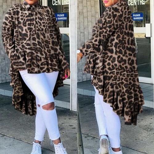 Celmia 2021 Bohemian Leopard Print Women Tops Fashion Blouse Long Sleeve Ruffles Asymmetrical Shirts Buttons Casual Blusas 7