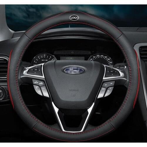 No Smell Thin Car Genuine Leather Steering Wheel Covers for Ford Ranger Fiesta Kuga EcoSport Escort Focus Everest Accessories