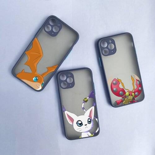 Anime Digimon Cute Monster Phone Cases For iphone 12 11 Pro Max Mini XS 8 7 Plus X SE 2020 XR Matte Transparent Light gray Cover