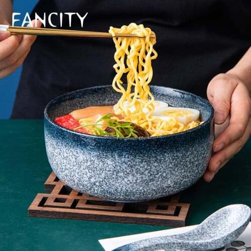 FANCITY Japanese ceramic instant noodle bowl creative student bowl and chopsticks set with lid spoon dormitory bowl household si