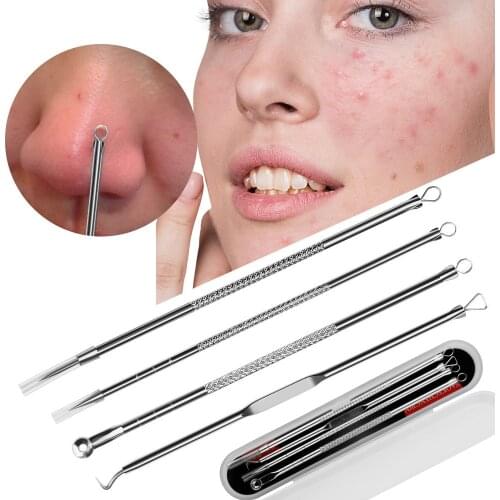 4pcs Stainless Steel Acne Removal Needles Pimple Blackhead Remover Tools Spoon Face Skin Care Tools Needles Facial Pore Cleaner