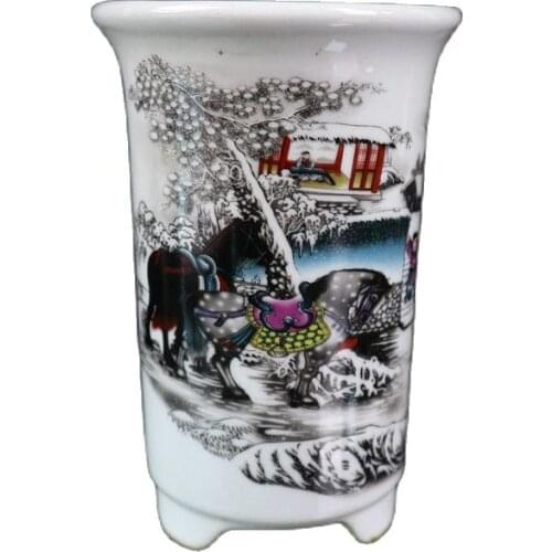 Chinese Old Porcelain Pastel Figure Flowerpot In Sangu Maolu