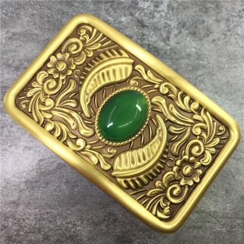 Chinese Style Craved Brass Belt Buckles Arabesque Belt Buckle For Men Thick Leather Belt Solid Brass Jade Belt Buckle BK0121