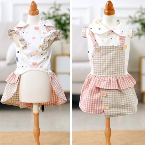 Dog Costumes Summer Cat Dog Dress Plaid Pet Clothes Skirt for Small Dog Clothing Yorkshire Bichon Corgi Teddy Poodle Schnauzer S
