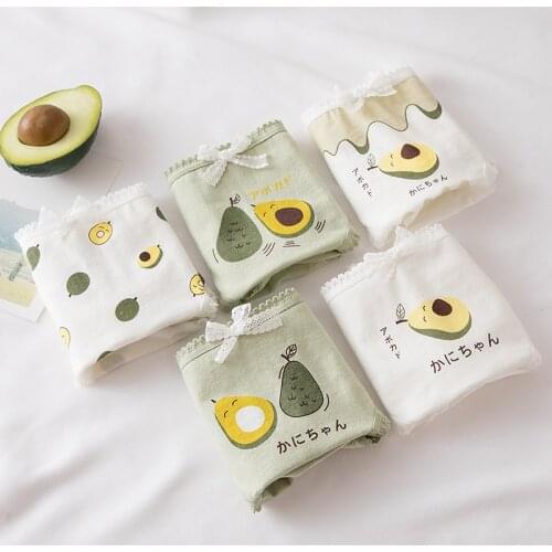 Hot Sale 3PCS Womens Panties Avocado Printed Female Lingerie Soft Cotton Underwear Mid-Rise Underpant Comfort Intimates Panties