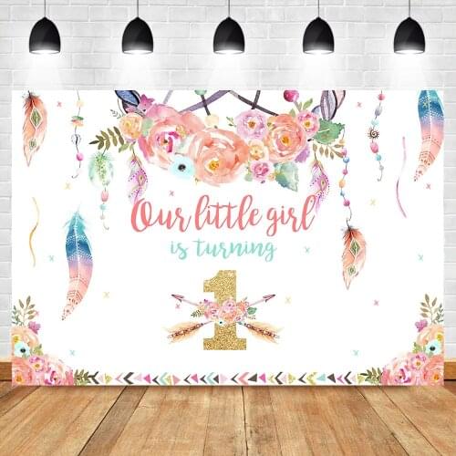 NeoBack Wild One Backdrop Happy 1st Birthday Dreamcatcher Party Girl Tribal Party Boho Cake Table Photography Background