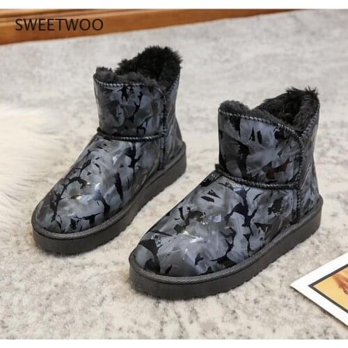 Mens and womens leather snow boots ankle high-top shoes plus size red pink black fur Winter 2021