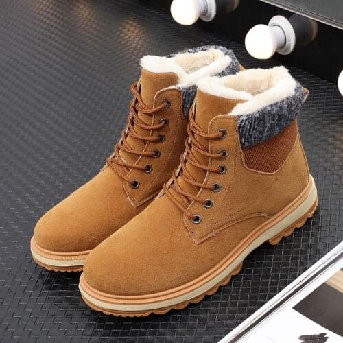 8ujWarm Mens Winter Suede Leather Ankle Boots Men Waterproof Snow Boots Leisure Winter Work Boots Mens Shoes