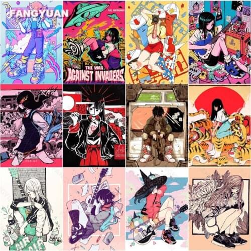 Diamond Painting Kit Illustrator Girl Playing Guitar Pictures of Rhinestones Full Round Square Drill Embroidery Needlework Gift