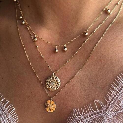 51348 hanzhishang new multi-layer round piece Pendant Necklace creative simple gold alloy clavicle chain for women