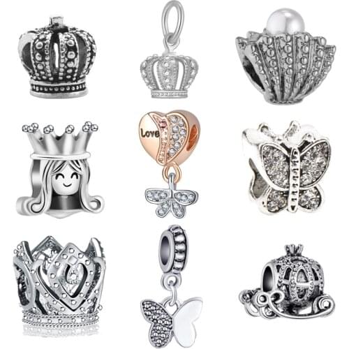 New Dazzling Butterfly Bow Crown Crystal Beads Fit Original Charms Pandora Bracelet Bead Jewelry Making