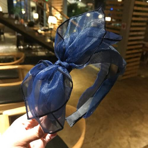 Korean Lace Silk Headband Cute Ear Hair Hoops For Women Colorful Crystal Yarn Headwrap Rabbit Ear Bow Hair Accessories Wholesale