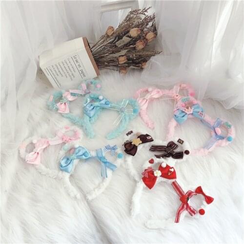 Origional Lolita Hand-Made Small Plush Bear Ear KC Hairband Headdress Strawberry Mt Sweet Hair Accessory
