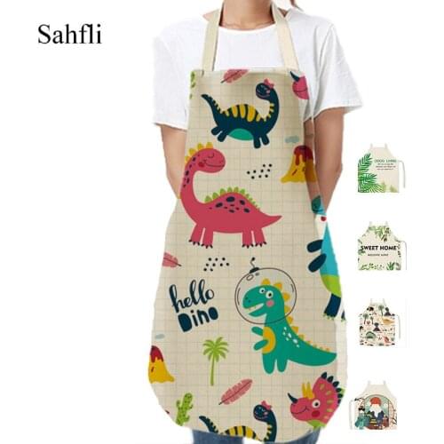 Printed Pattern Kitchen Apron for Woman INS Leaves Sleeveless Cotton Linen Aprons Cooking Simplicity Home Cleaning Tools 65*75cm