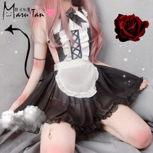 Sexy Cute Maid Style Backless Dress Womens Suspender Dress Panties Mini Apron Headband Set Cosplay Exotic Apparel