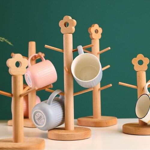Solid Wooden Cup Holder Coffee Mug Hanging Stand Flower Beech Drying Drainer Storage Rack Kitchen Cabinet Display Organizer