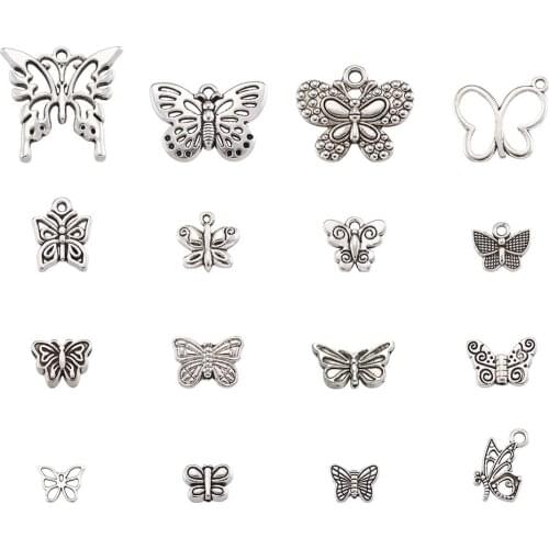 1Set Tibetan Style Butterfly Alloy Pendants Charm Spacer Metal Beads for Necklace DIY Jewelry Making Antique Golden/Silver Color