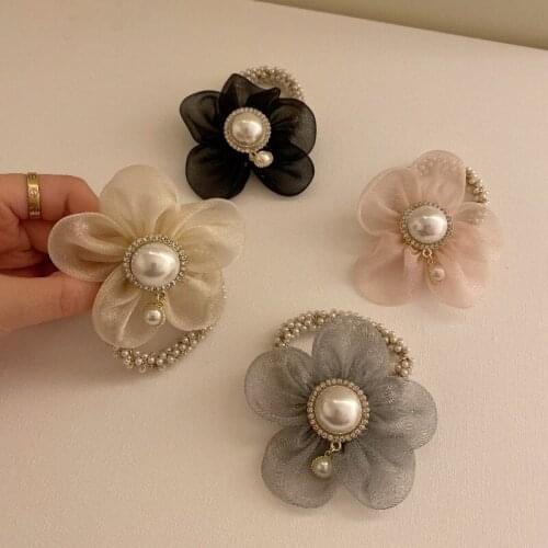 2021 Diamond-studded Flower Pearl Hair Rope Korean Style Hairband Scrunchies Girls Ponytail Holders Rubber Band Hair Accessories