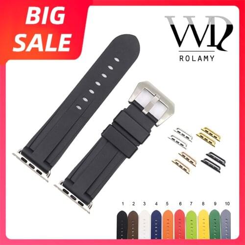 Rolamy 38 40 42 44mm Top Quality White Silicone Rubber Replacement Wrist Watch band Strap Loop Belt For Iwatch Series 4/3/2/1