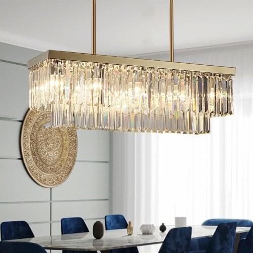 Luxury modern chandelier for dining room home decor gold/chrome crystal light fixture rectangle kitchen island cristal led lamp