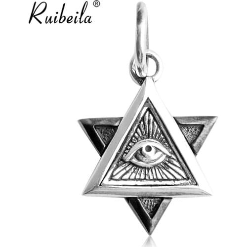 Ruibeila personnalité oeil de Dieu pendentif pour hommes et femmes 925 argent rétro créative collier à six branches étoile