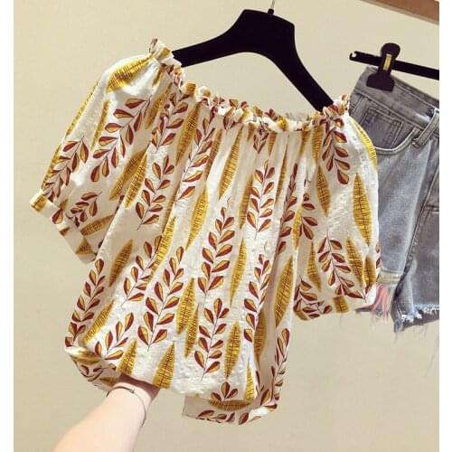 Off Shoulder Women Spring Summer Style Chiffon Blouses Shirts Lady Casual Flower Printed Slash Neck Blusas Tops ZZ0371