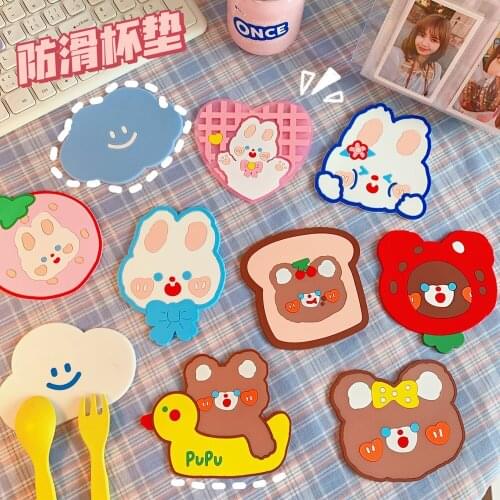 Kawaii Ins Silicone Antislip Tea Cup Pad Cute Bunny Bear Mouse Mat Heat Insulation Mat Household Pacement Table Mat