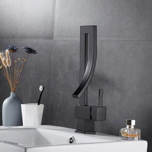 Deck Mounted Bathroom Faucets Hot Cold Water Mixer Crane Sink Faucet Waterfall Bath Tap Chrome Finished ELF9060