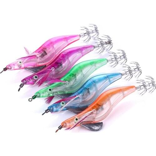 LED Luminous Squid Jig 5PCS Flash Light Wood Shrimp 13.5cm 21g Lead Suig Hook Jig Bait Octopus Cuttlefish Fishing Lure