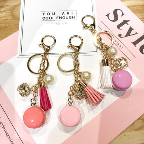 Creative 4color Tassel Key Ring Cute Simulation Macaron Key Chain Pendant for Women Bag Wallet Handbags Party Jewelry Gifts