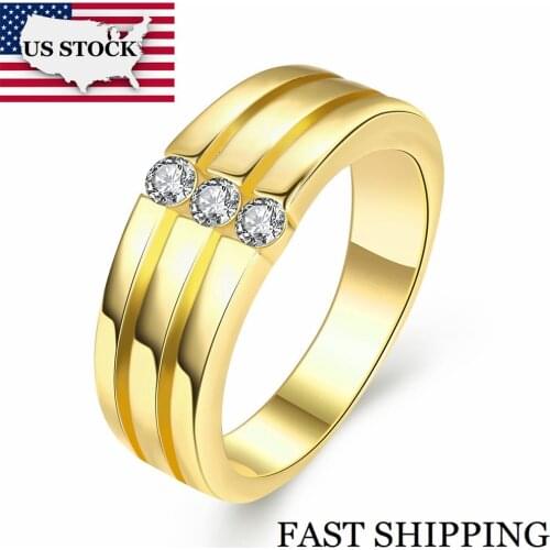 US STOCK Uloveido Micro Pave Rhinestone Mens Rings Rose Gold Color Crystal Wedding Ring Man Zircon Men Big Size R124