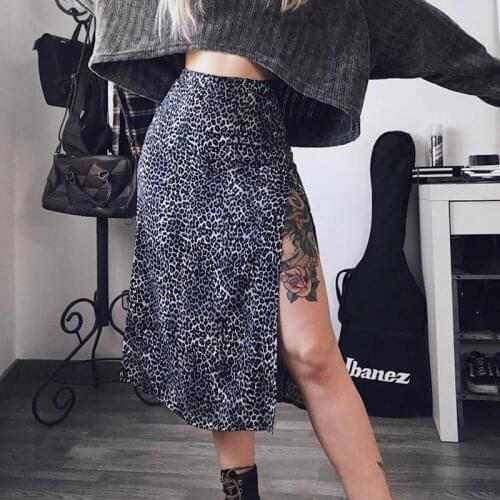 Summer Women High Waist Skirts Wraps Fashion Casual Split Beach Midi Skirt Ladies Leopard Flower Printed Skirt Female Side Open