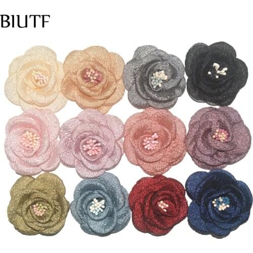 30pcs/lot 2'' Burned Seersucker Rose Flower with Stamen Girl Flower Hairpin Party Headwear Fashion Hair Accessories TH287