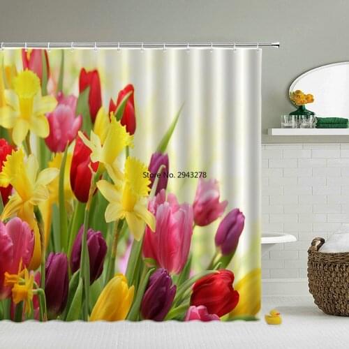 Fresh Flowers Butterfly Shower Curtains European retro Waterproof Bathroom Curtain 3d Printing Decoration Polyester Bath Screen