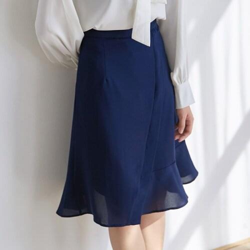 2021 Summer Chiffon Skirt for Women High-waisted Blue Korean Style Ruffles Solid Elegant Fashion Dropshipping Blusas Female 0935