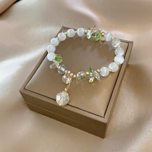 Origin Summer Retro White Color Opal Beaded Bracelets for Women Ladies Clear Crystal Pendant Charm Bracelets Accessories Hot