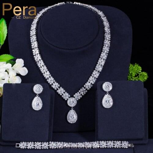 Pera Luxurious Famous Brand Jewelry for Women Wedding Gift Big Square Cubic Zirconia Long Necklace Earrings Bracelet Sets J114