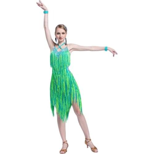 L-16130 New Latin dance competition dress women cross v-neck samba cha cha dance costumes handmade tassels dress