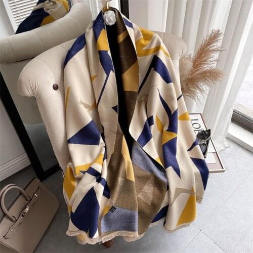 Winter Scarf Women 2021 New Fashion Geometric Print Cashmere Pashmina Shawls Wraps Female Thick Warm Blanket Stoles