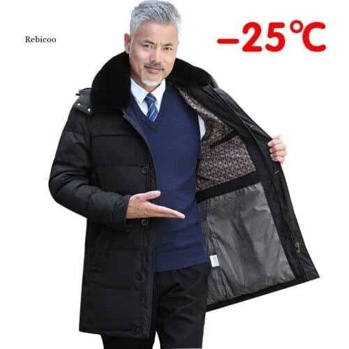 Winter Thick Long Mens Jacket Luxury High Quality Fur Collar New Style Middle Age Men Casual Warm Hooded Coats